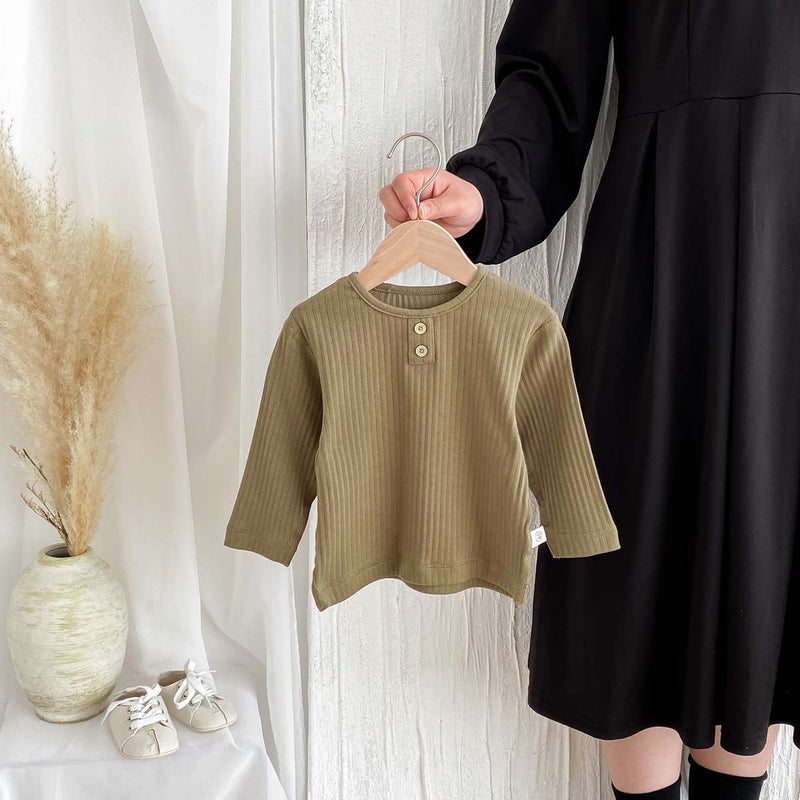 Children'S Baby Solid Color Boneless Pit Strip Long-Sleeved T-Shirt Autumn New Baby Base Shirt Boys And Girls Round Neck Top - Image 1