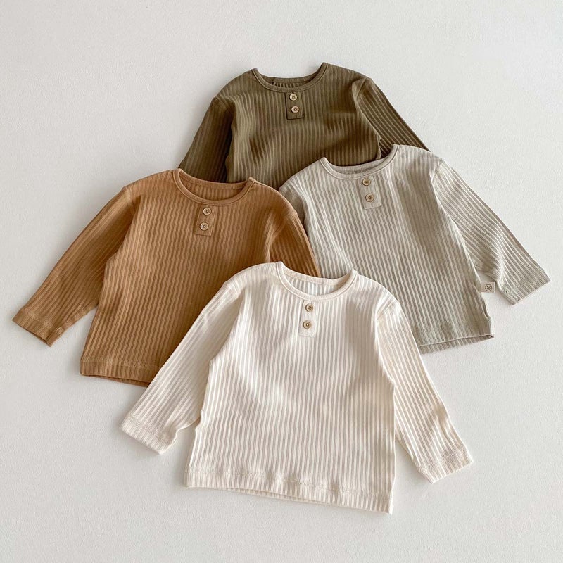 Children'S Baby Solid Color Boneless Pit Strip Long-Sleeved T-Shirt Autumn New Baby Base Shirt Boys And Girls Round Neck Top - Image 3