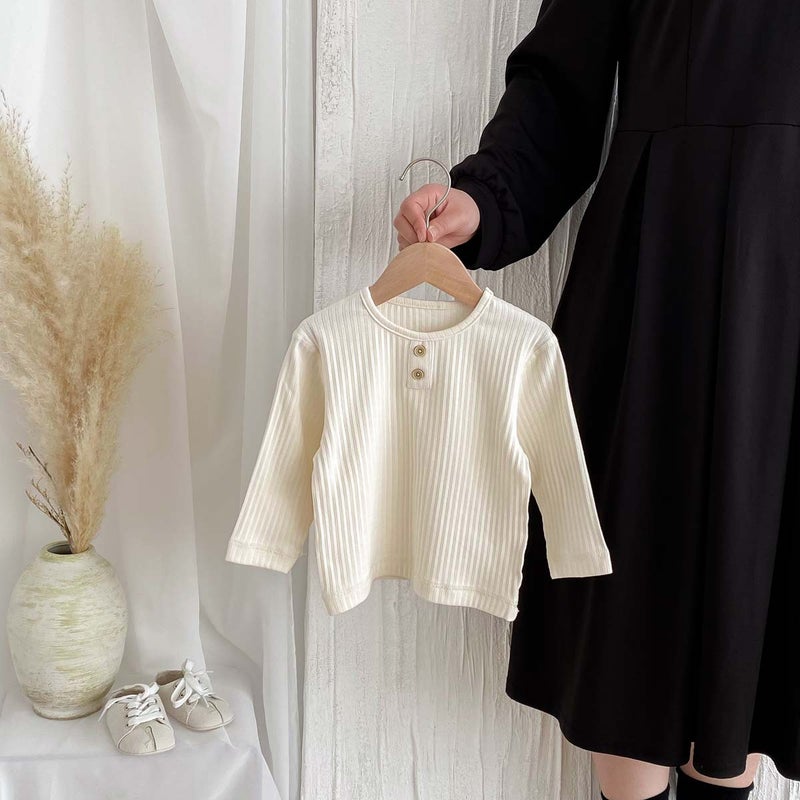 Children'S Baby Solid Color Boneless Pit Strip Long-Sleeved T-Shirt Autumn New Baby Base Shirt Boys And Girls Round Neck Top - Image 5