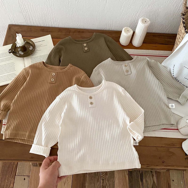 Children'S Baby Solid Color Boneless Pit Strip Long-Sleeved T-Shirt Autumn New Baby Base Shirt Boys And Girls Round Neck Top - Image 2