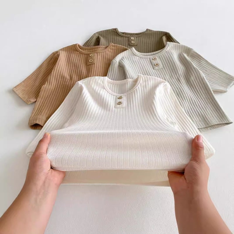 Children'S Baby Solid Color Boneless Pit Strip Long-Sleeved T-Shirt Autumn New Baby Base Shirt Boys And Girls Round Neck Top - Image 4