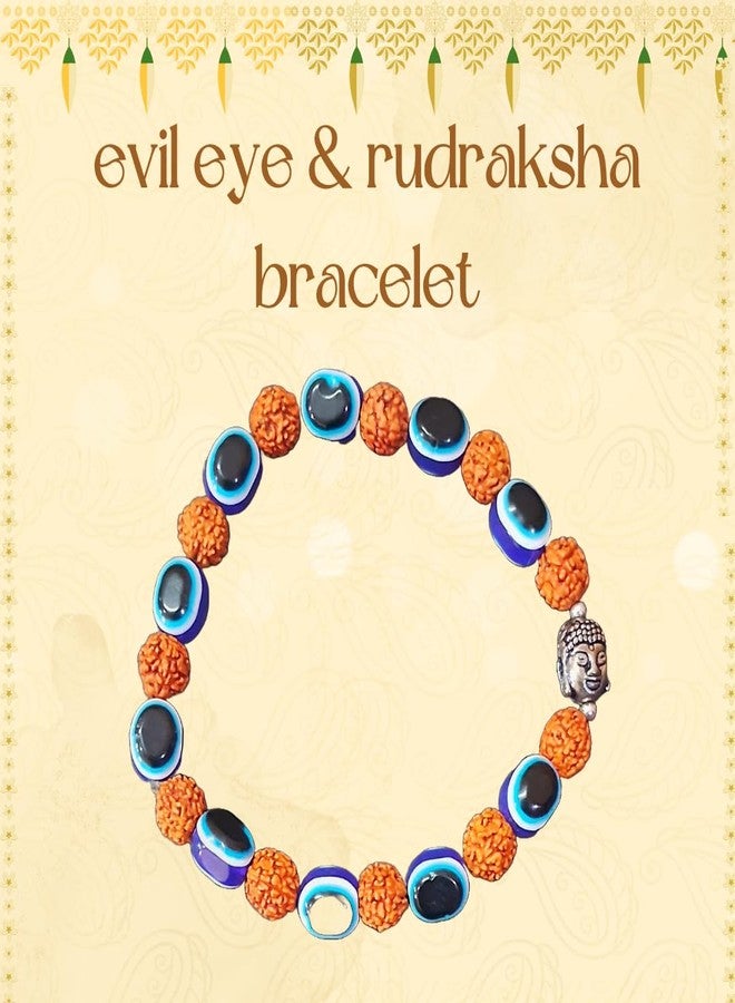 PICCOTI Evil Eye Protection Bracelet | Blue Beads with Rudraksha | Handmade Blue and Brown Bracelet with Buddha Charm - Image 4