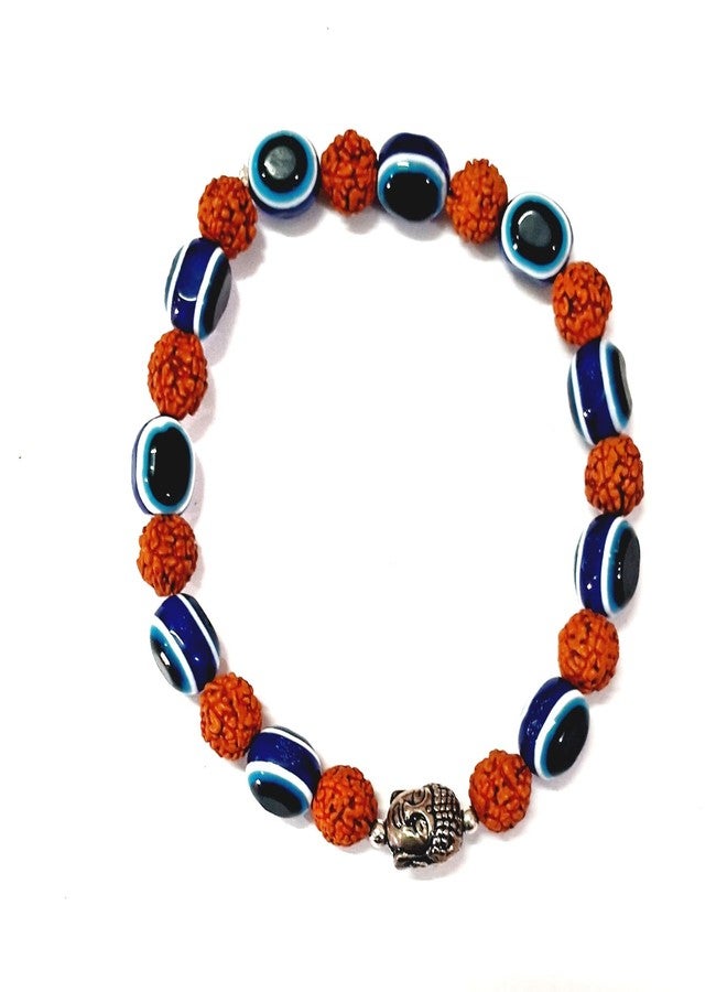 PICCOTI Evil Eye Protection Bracelet | Blue Beads with Rudraksha | Handmade Blue and Brown Bracelet with Buddha Charm - Image 2
