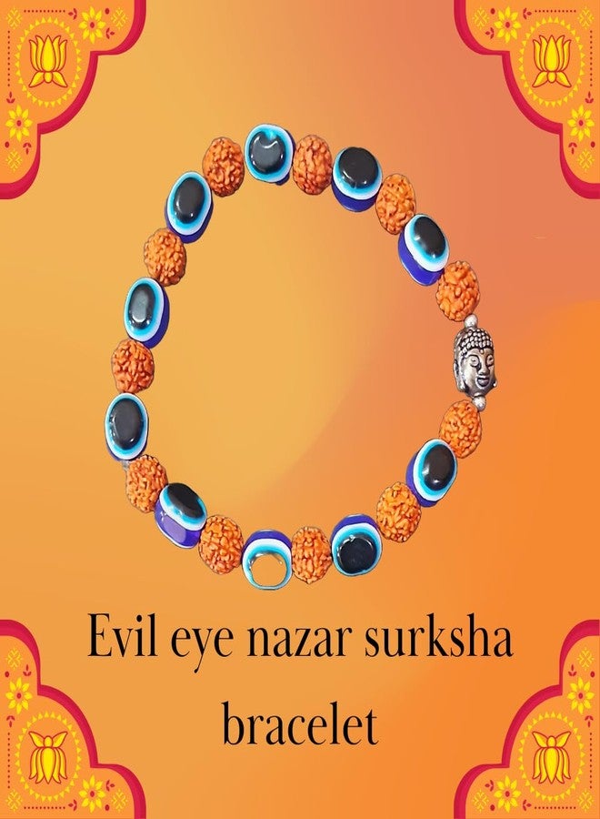 PICCOTI Evil Eye Protection Bracelet | Blue Beads with Rudraksha | Handmade Blue and Brown Bracelet with Buddha Charm - Image 5