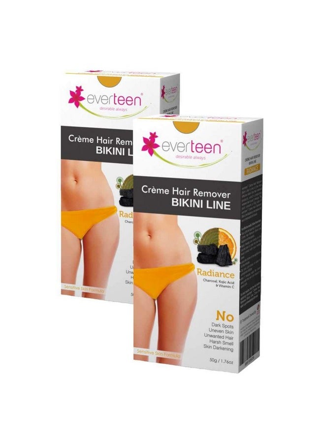 everteen Radiance Bikini Line Hair Remover Creme With Charcoal, Kojic Acid And Vitamin C 2 Packs (50 G Each)  - Image 1