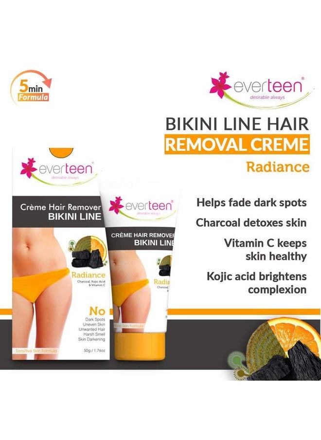 everteen Radiance Bikini Line Hair Remover Creme With Charcoal, Kojic Acid And Vitamin C 2 Packs (50 G Each)  - Image 2