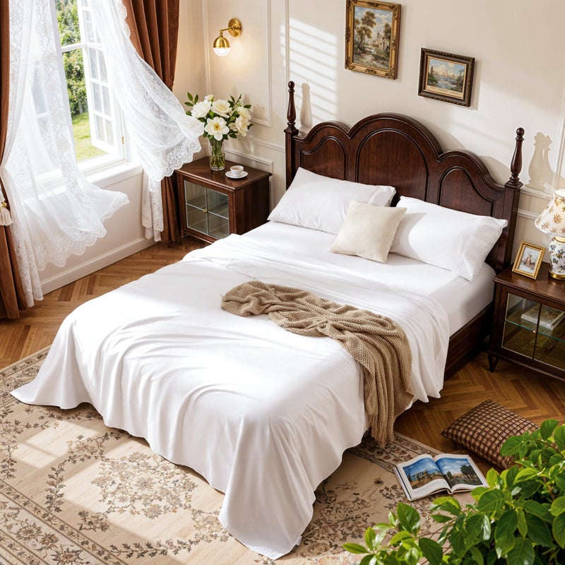 LBRO2M 100% Cotton Sheets Set,Queen Size Bed Sheet 4 Piece Sets,Long Staple,16 Inches Deep Pocket,All Season,Bedding Super Soft Comforterble Breathable,Sateen Weave(White) - Image 1