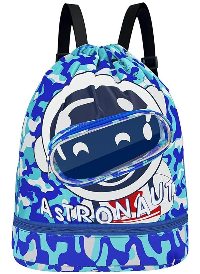 JCB CHIC Kids Swimming Backpack, Waterproof Drawstring Bag Dry and Wet Separated, Cartoon Pattern Swim Gear Bag for Boys Girls  - Image 1