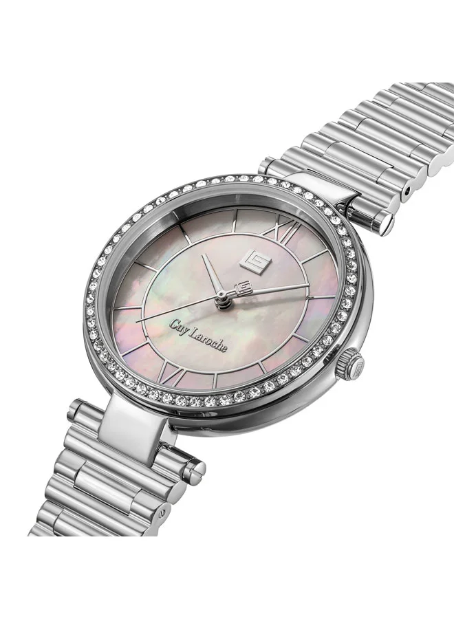 غاي لاروش Violette White Dial Stainless Steel Bracelet Analog Watch for Women, 34mm