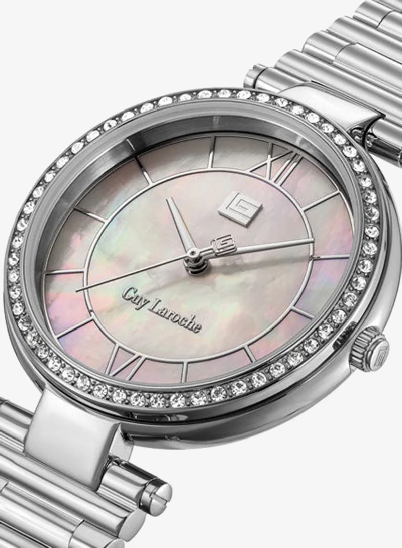 Guy Laroche Violette White Dial Stainless Steel Bracelet Analog Watch for Women, 34mm
