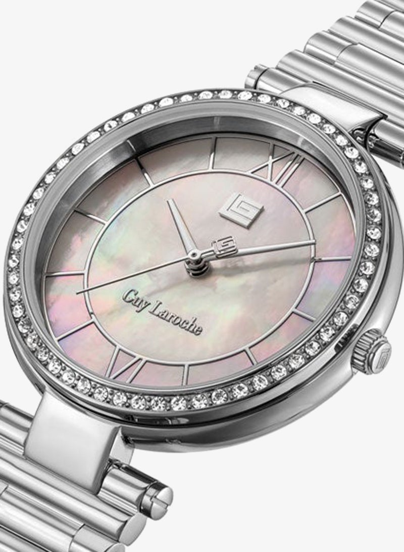 Guy Laroche Violette White Dial Stainless Steel Bracelet Analog Watch for Women, 34mm - Image 2