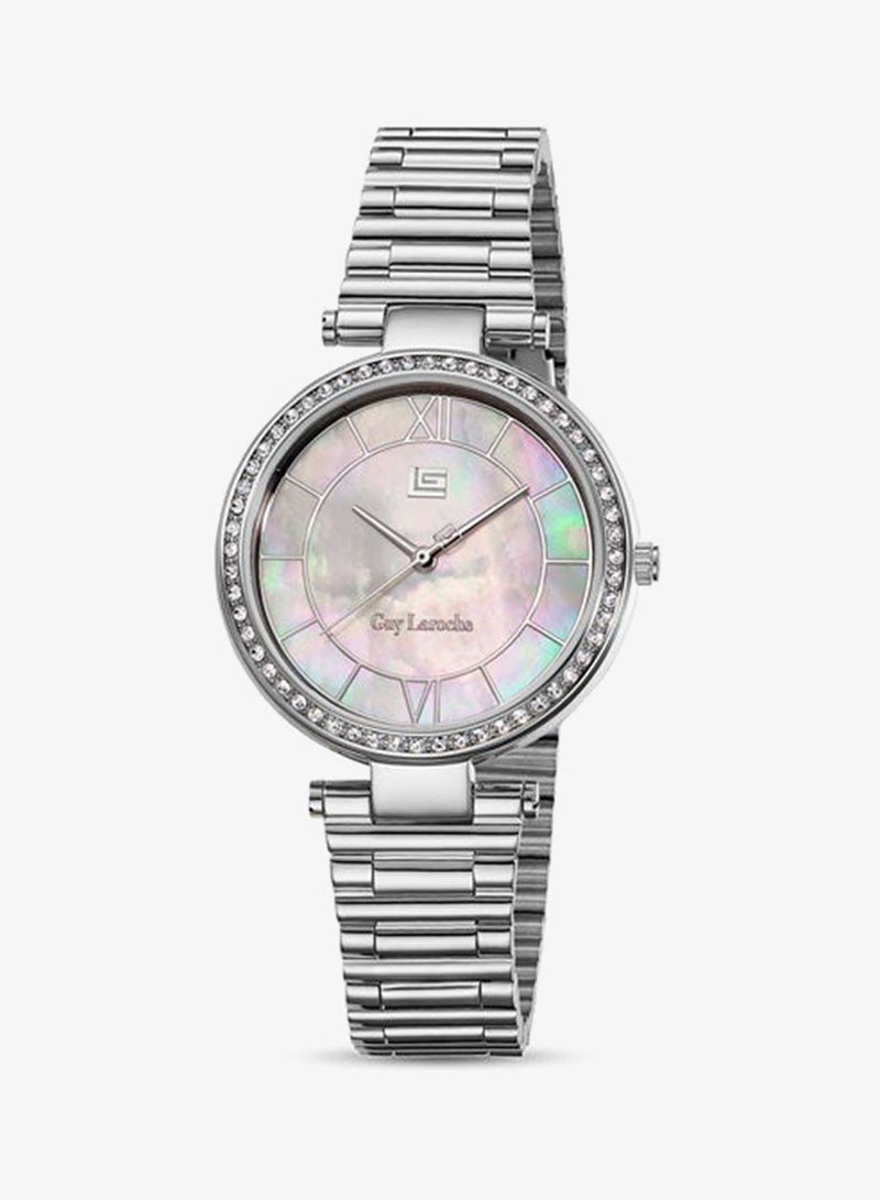 Guy Laroche Violette White Dial Stainless Steel Bracelet Analog Watch for Women, 34mm - Image 1