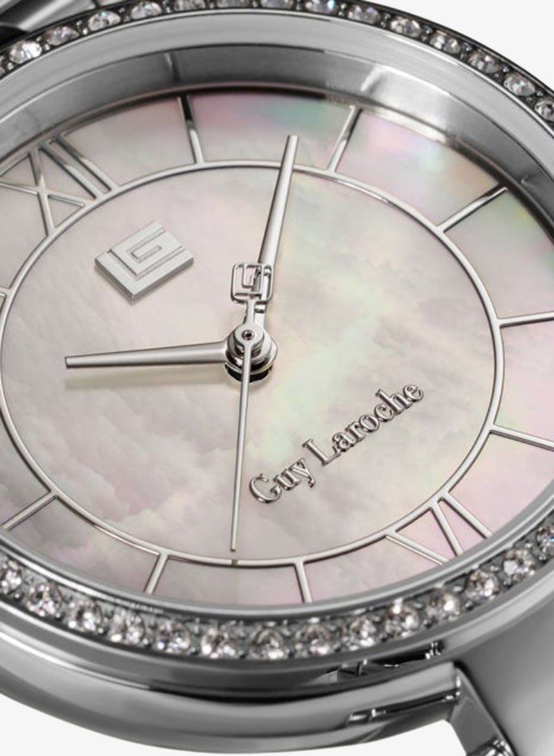 Guy Laroche Violette White Dial Stainless Steel Bracelet Analog Watch for Women, 34mm - Image 4