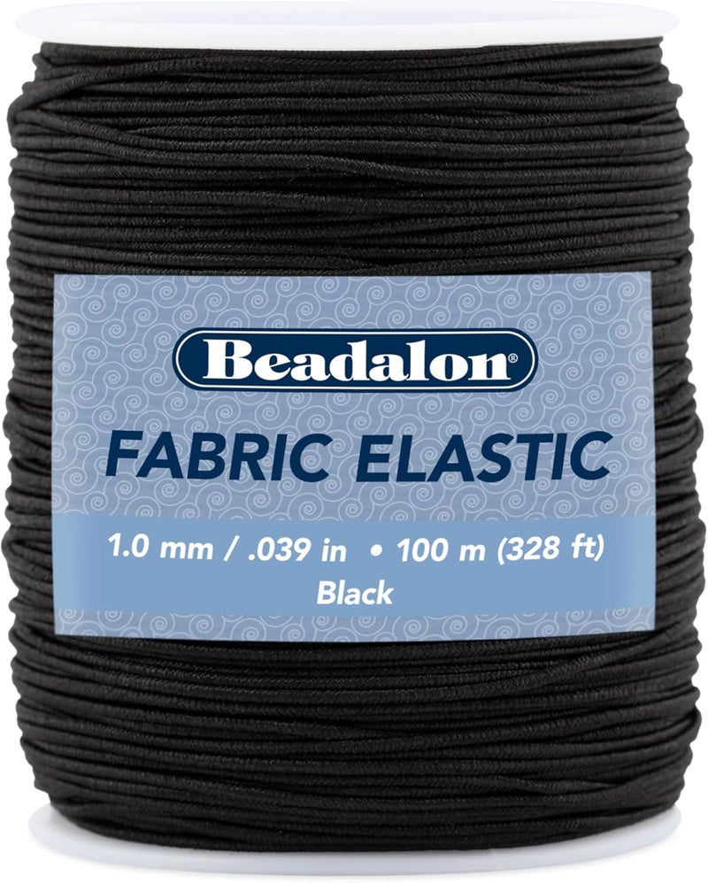 Beadalon Fabric Elastic 10 mm  039 in Black 100 m  328 ft - Image 1