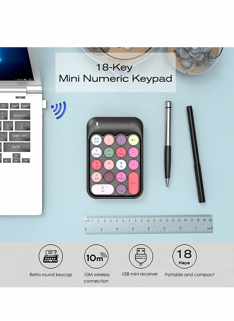 Y&D - Number Pad, Mechanical USB Wireless Numeric Keypad 18 Keys with 2.4G Mini Portable Silent Pad Receiver Financial Accounting Keyboard Extensions for Laptop Desktop PC Pro(Black Mix) - Image 1