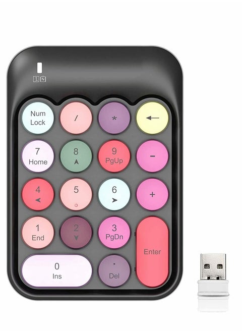 Number Pad, Mechanical USB Wireless Numeric Keypad 18 Keys with 2.4G Mini Portable Silent Pad Receiver Financial Accounting Keyboard Extensions for Laptop Desktop PC Pro(Black Mix)