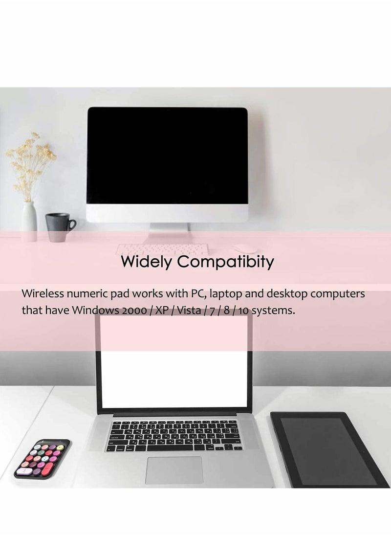 Y&D - Number Pad, Mechanical USB Wireless Numeric Keypad 18 Keys with 2.4G Mini Portable Silent Pad Receiver Financial Accounting Keyboard Extensions for Laptop Desktop PC Pro(Black Mix) - Image 1