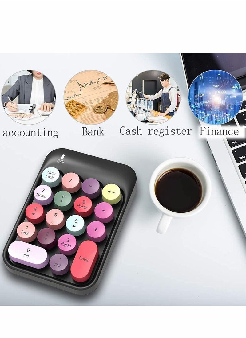 Y&D - Number Pad, Mechanical USB Wireless Numeric Keypad 18 Keys with 2.4G Mini Portable Silent Pad Receiver Financial Accounting Keyboard Extensions for Laptop Desktop PC Pro(Black Mix) - Image 1