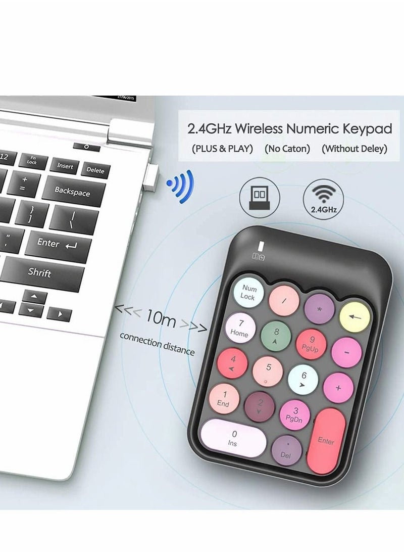 Y&D - Number Pad, Mechanical USB Wireless Numeric Keypad 18 Keys with 2.4G Mini Portable Silent Pad Receiver Financial Accounting Keyboard Extensions for Laptop Desktop PC Pro(Black Mix) - Image 1