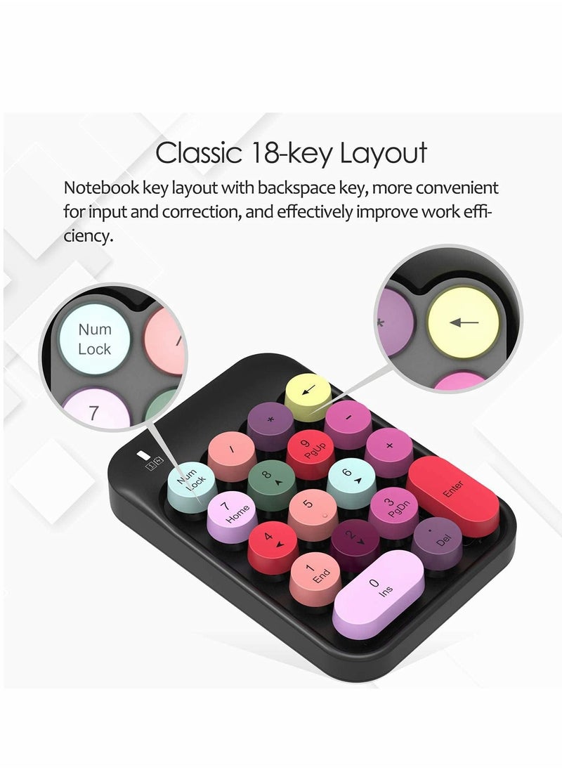 Y&D - Number Pad, Mechanical USB Wireless Numeric Keypad 18 Keys with 2.4G Mini Portable Silent Pad Receiver Financial Accounting Keyboard Extensions for Laptop Desktop PC Pro(Black Mix) - Image 1