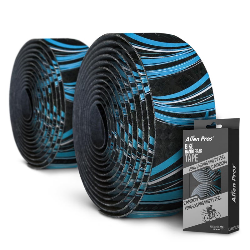 ALIEN PROS Bike Handlebar Tape Carbon Fiber (Set of 2) Black Blue - Enhance Your Bike Grip with These Bicycle Handle bar Tape - Wrap Your Bike for an Awesome Comfortable Ride - Image 1