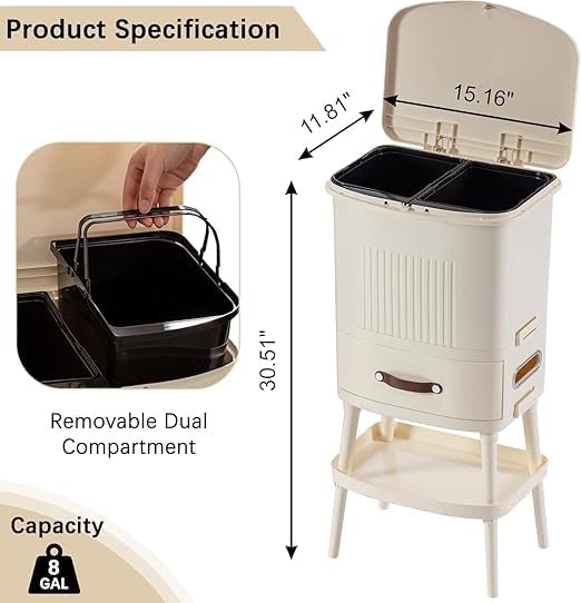 PROSFIA Large DualCompartment Trash Can Large DualCompartment Trash Can Durable EasyClean Plastic Bin with Foot Pedal Home Kitchen Waste Management - Image 2