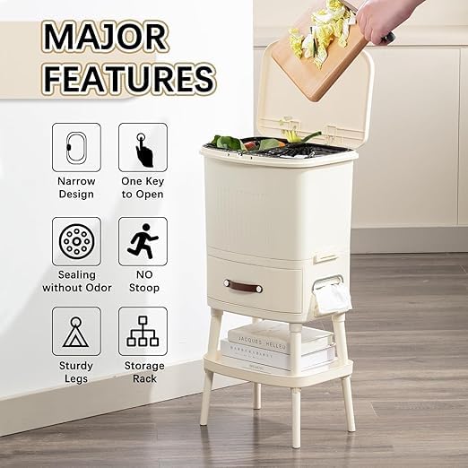 PROSFIA Large DualCompartment Trash Can Large DualCompartment Trash Can Durable EasyClean Plastic Bin with Foot Pedal Home Kitchen Waste Management - Image 4