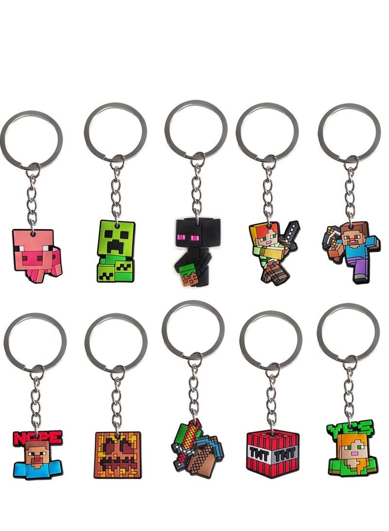 10-Pack of Minecraft Keychains Birthday Gift Light WeightKey Tags Portable Key Rings For Bag Backpack Boys Girls Kids  - Image 1