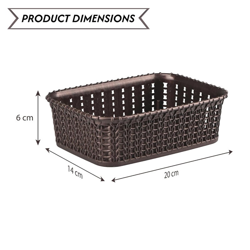 Kuber Industries Pack of 2 Small Multi-Purpose Plastic Basket for Storage M15 | Spacious Stationary & Jewellery Holder | Home Organizers for Kitchen, Bedroom & Dining Table | Brown - Image 3