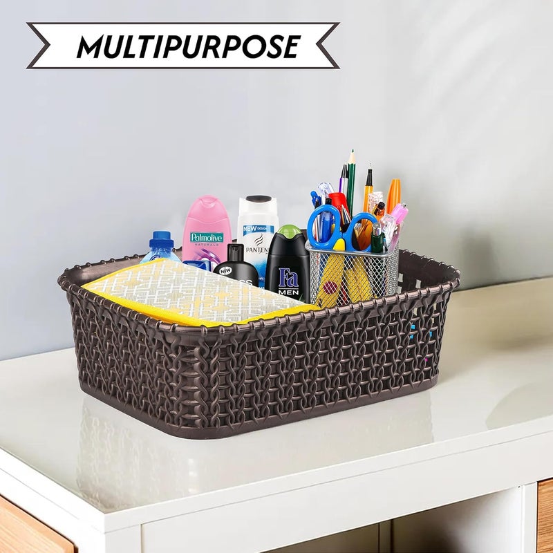Kuber Industries Pack of 2 Small Multi-Purpose Plastic Basket for Storage M15 | Spacious Stationary & Jewellery Holder | Home Organizers for Kitchen, Bedroom & Dining Table | Brown - Image 2
