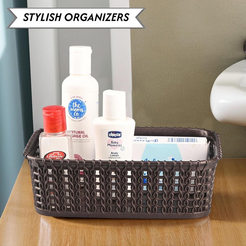 Kuber Industries Pack of 2 Small Multi-Purpose Plastic Basket for Storage M15 | Spacious Stationary & Jewellery Holder | Home Organizers for Kitchen, Bedroom & Dining Table | Brown - Image 4