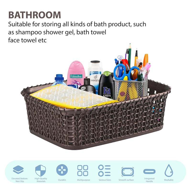 Kuber Industries Pack of 2 Small Multi-Purpose Plastic Basket for Storage M15 | Spacious Stationary & Jewellery Holder | Home Organizers for Kitchen, Bedroom & Dining Table | Brown - Image 5