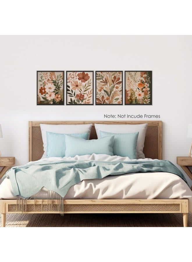 BESERH Boho Abstract Floral Wall Decor, Vintage Floral Wall Art Prints, Rustic Cottagecore Botanical Flower Posters for Home Bedroom Living Room, 8x10 Inches Set of 4 Unframed - Image 4
