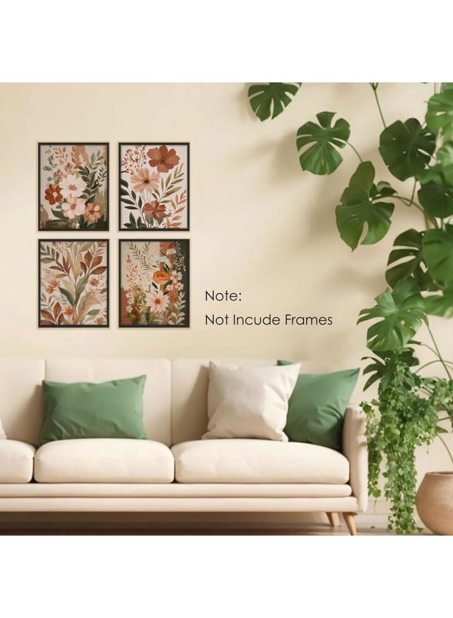 BESERH Boho Abstract Floral Wall Decor, Vintage Floral Wall Art Prints, Rustic Cottagecore Botanical Flower Posters for Home Bedroom Living Room, 8x10 Inches Set of 4 Unframed - Image 3