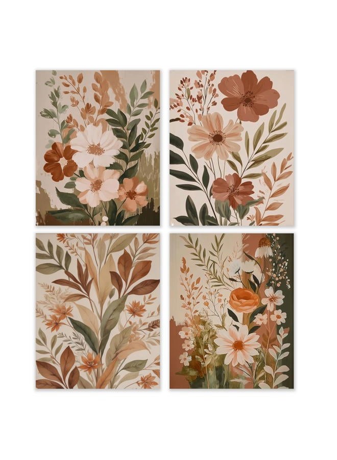 BESERH Boho Abstract Floral Wall Decor, Vintage Floral Wall Art Prints, Rustic Cottagecore Botanical Flower Posters for Home Bedroom Living Room, 8x10 Inches Set of 4 Unframed - Image 1