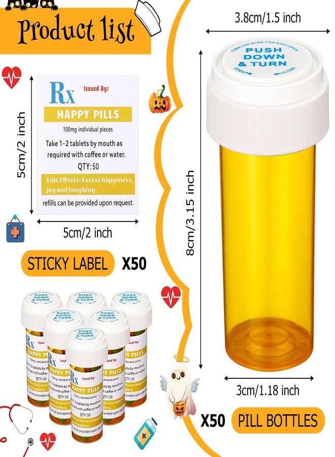 RimCereal 50 Set Nursing Graduation Party Supplies 50 Empty Pill Bottles with Caps Plastic Medicine Containers with 50 Sticky Label Pill Vial for Nurse Party Favors Serve(13 Dram - Image 2