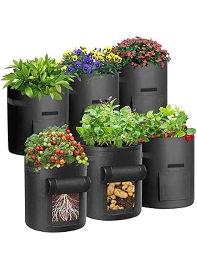 Cskunxia 6 Pack 10 Gallon Vegetable Grow Plant Bags, Potato Plant Bag, Plant Bags Potatoes Made of Fleece Fabric, Potato Plant Bags with Handles for Potatoes, Tomatoes, Plants - Black - Image 1
