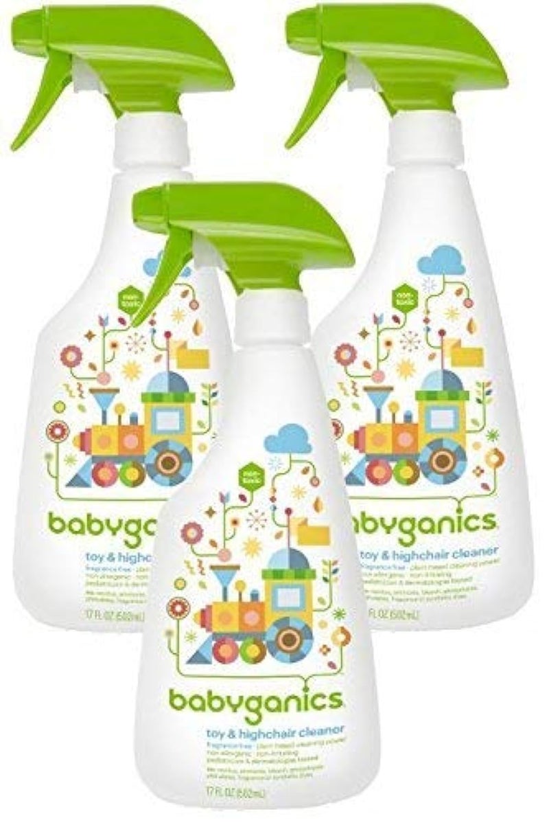 Babyganics Toy Highchair Cleaner Pack of 3 FragranceFree Multipurpose Household Cleaning Spray for Kids Toys High Chair and More Child Safe 17oz Spray Bottles