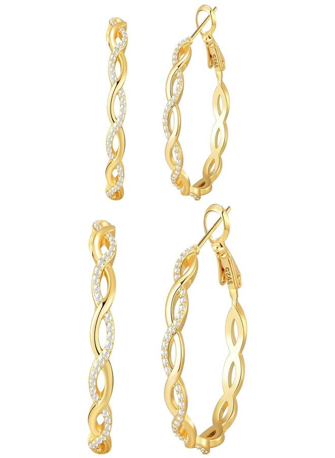 Senteria Twisted Hoop Earrings 2 Pairs 14k Gold Plated Hoop Earrings for Women With AAAAA Cubic Zirconia Lightweight Hypoallergenic Hoops (20/30MM) - Image 1