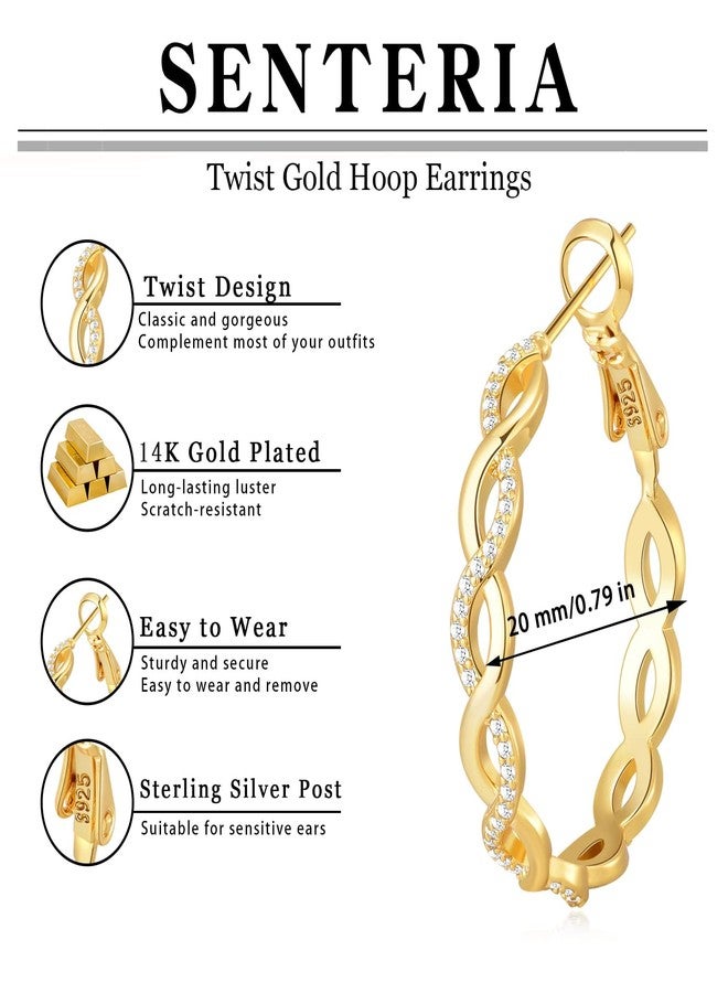 Senteria Twisted Hoop Earrings 2 Pairs 14k Gold Plated Hoop Earrings for Women With AAAAA Cubic Zirconia Lightweight Hypoallergenic Hoops (20/30MM) - Image 4