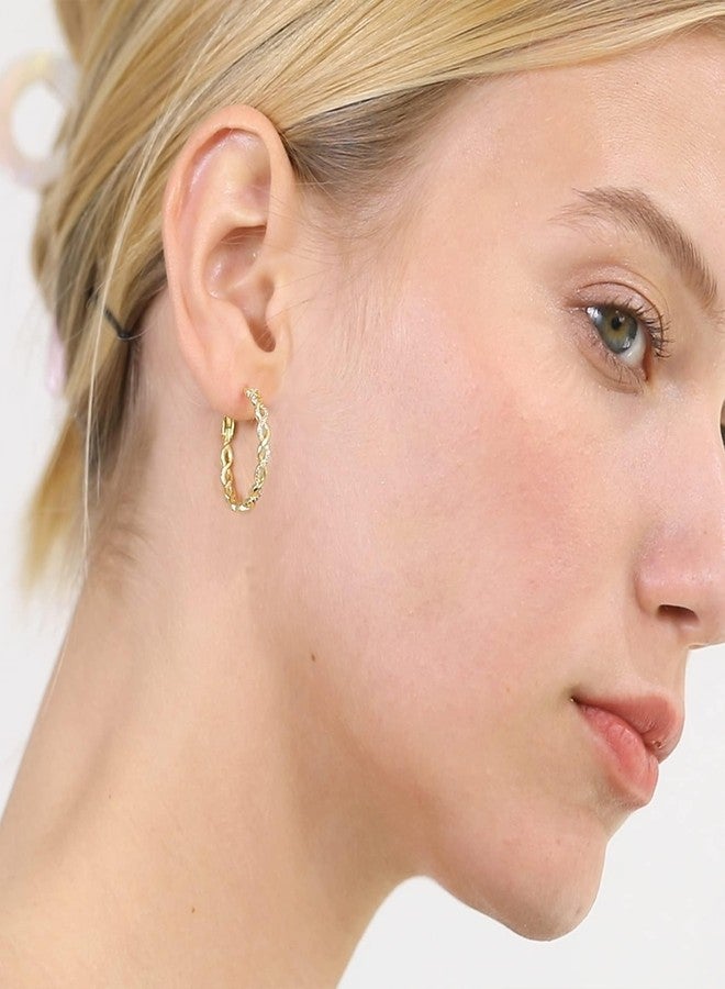 Senteria Twisted Hoop Earrings 2 Pairs 14k Gold Plated Hoop Earrings for Women With AAAAA Cubic Zirconia Lightweight Hypoallergenic Hoops (20/30MM) - Image 2