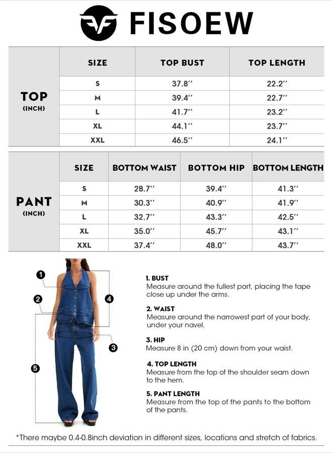 Fisoew Women's Two Piece Denim Set Button Down Backless Tank Top and Wide Leg Jeans 2 Piece Outfit Suits - Image 5