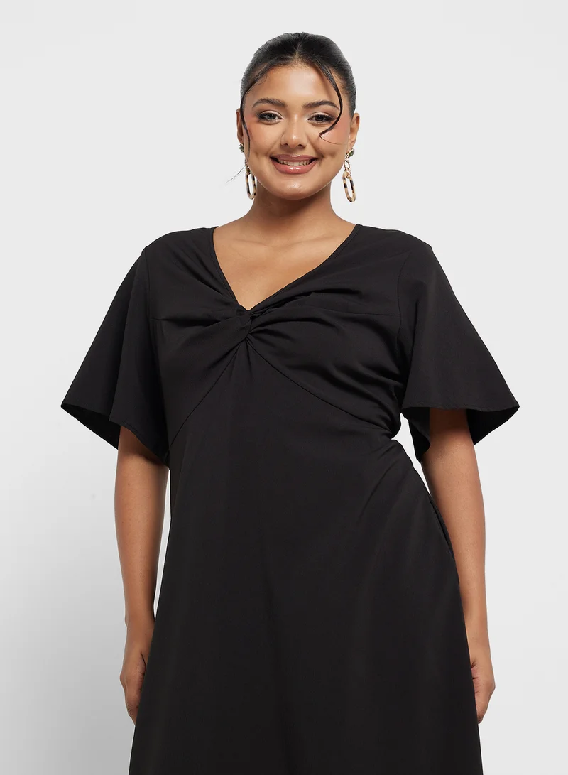 Ginger Plus Knot-Front Midi Dress