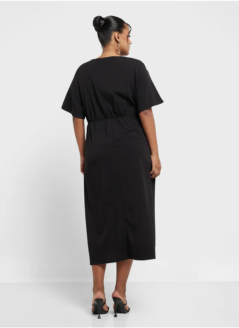 Ginger Plus Plunge Neck A Line Midi Dress