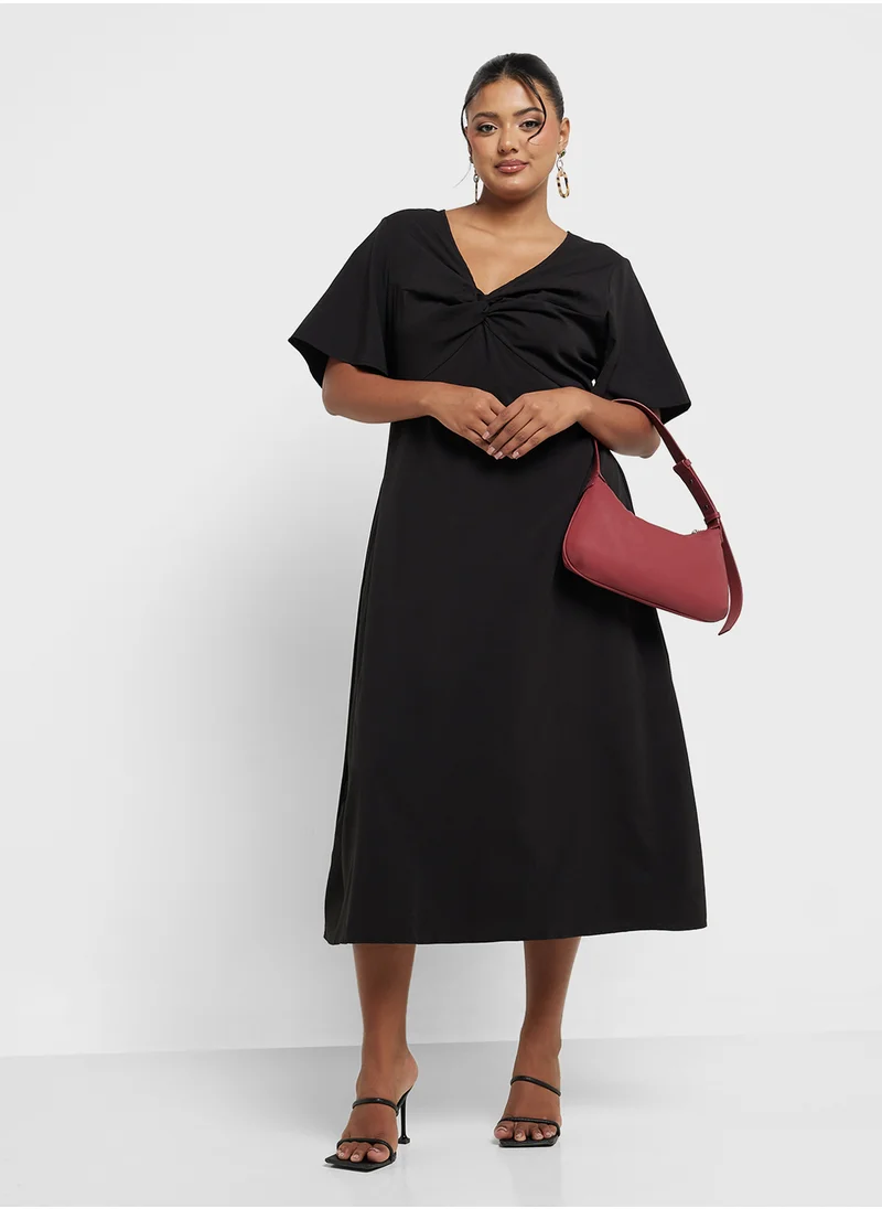 Ginger Plus Plunge Neck A Line Midi Dress