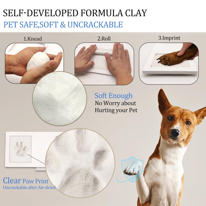 MYPAWLETS Paw Print Frame Kit,Dog/Cat Paw Print Kit,Soft Pawprint Clay&Clean Touch Ink Pad,Pet Paw Print Impression Kit with Customization Tool,Wooden Pet Memorial Frame,DIY Dog Lover Gifts-White - Image 3
