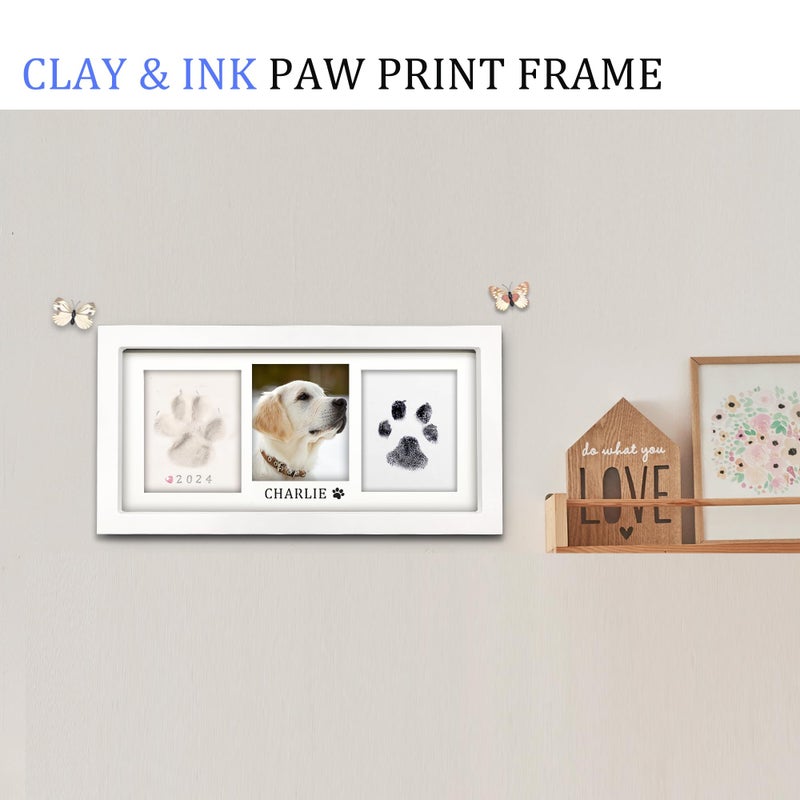 MYPAWLETS Paw Print Frame Kit,Dog/Cat Paw Print Kit,Soft Pawprint Clay&Clean Touch Ink Pad,Pet Paw Print Impression Kit with Customization Tool,Wooden Pet Memorial Frame,DIY Dog Lover Gifts-White - Image 2