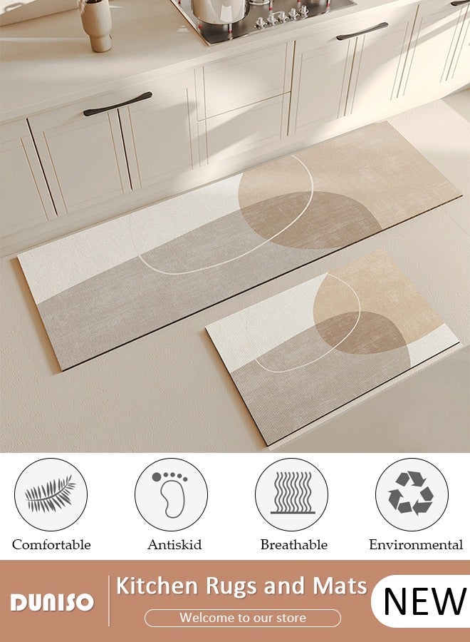 DUNISO Diatom Mud Bath Mat Set Bathroom Kitchen Rug Mat Extra Soft and Absorbent Bath Rugs Non-Slip Quick Drying Floor Bath Tub Mat for Bathroom Floor Tub and Shower 50*80CM+50*160CM  - Image 1