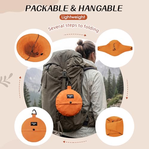 Durio Waterproof Bucket Hats for Woman UPF 50+ Sun Hat UV Protection Packable Rain Hats for Women Lightweight Hiking Hat Orange One Size - Image 4