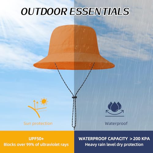 Durio Waterproof Bucket Hats for Woman UPF 50+ Sun Hat UV Protection Packable Rain Hats for Women Lightweight Hiking Hat Orange One Size - Image 2